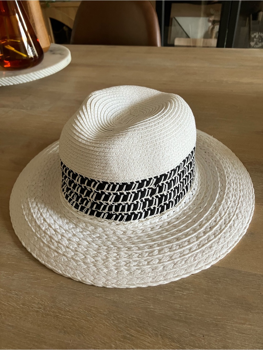 C.C Exclusives White Paper Straw Hat with Black Accent